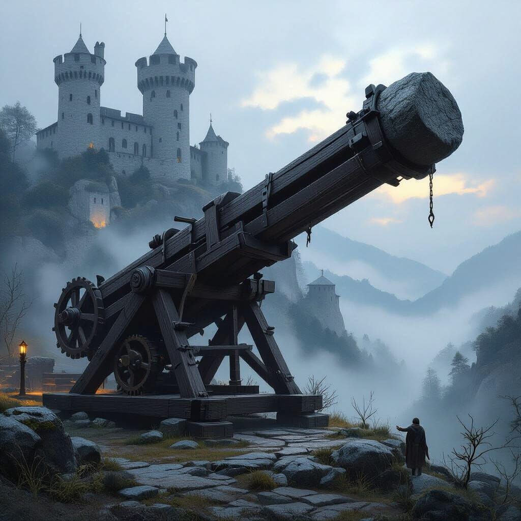 Trebuchet Launches Stone in Hyperdetailed Digital Painting