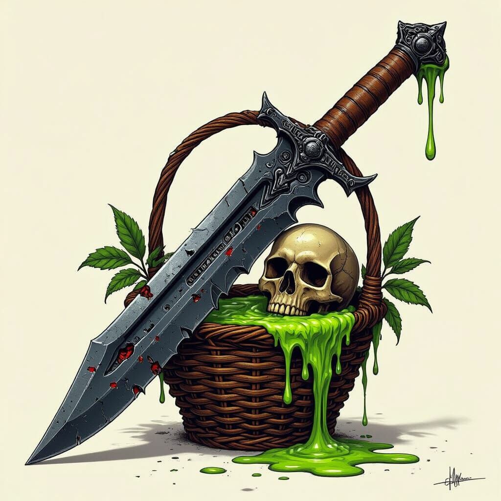 Corroded Steel Cutlass with Skull Hilt in Dark Fantasy Style