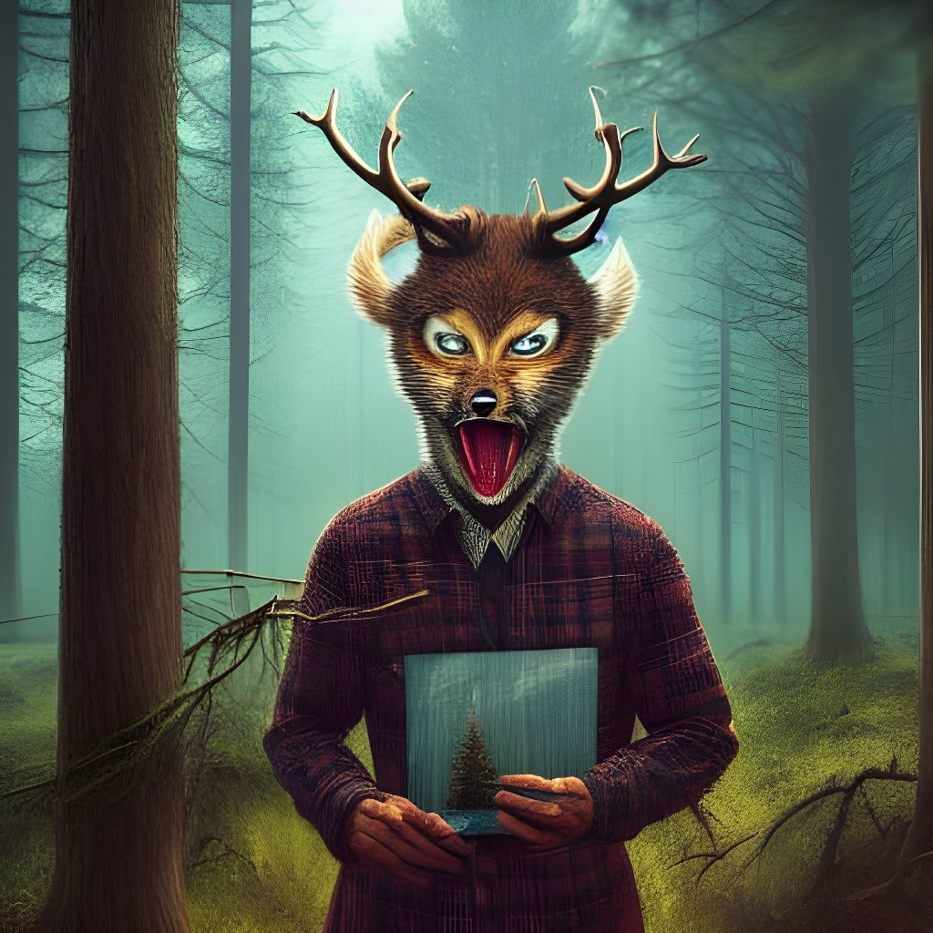 Handsome Lumberjack in Forest, Digital Illustration