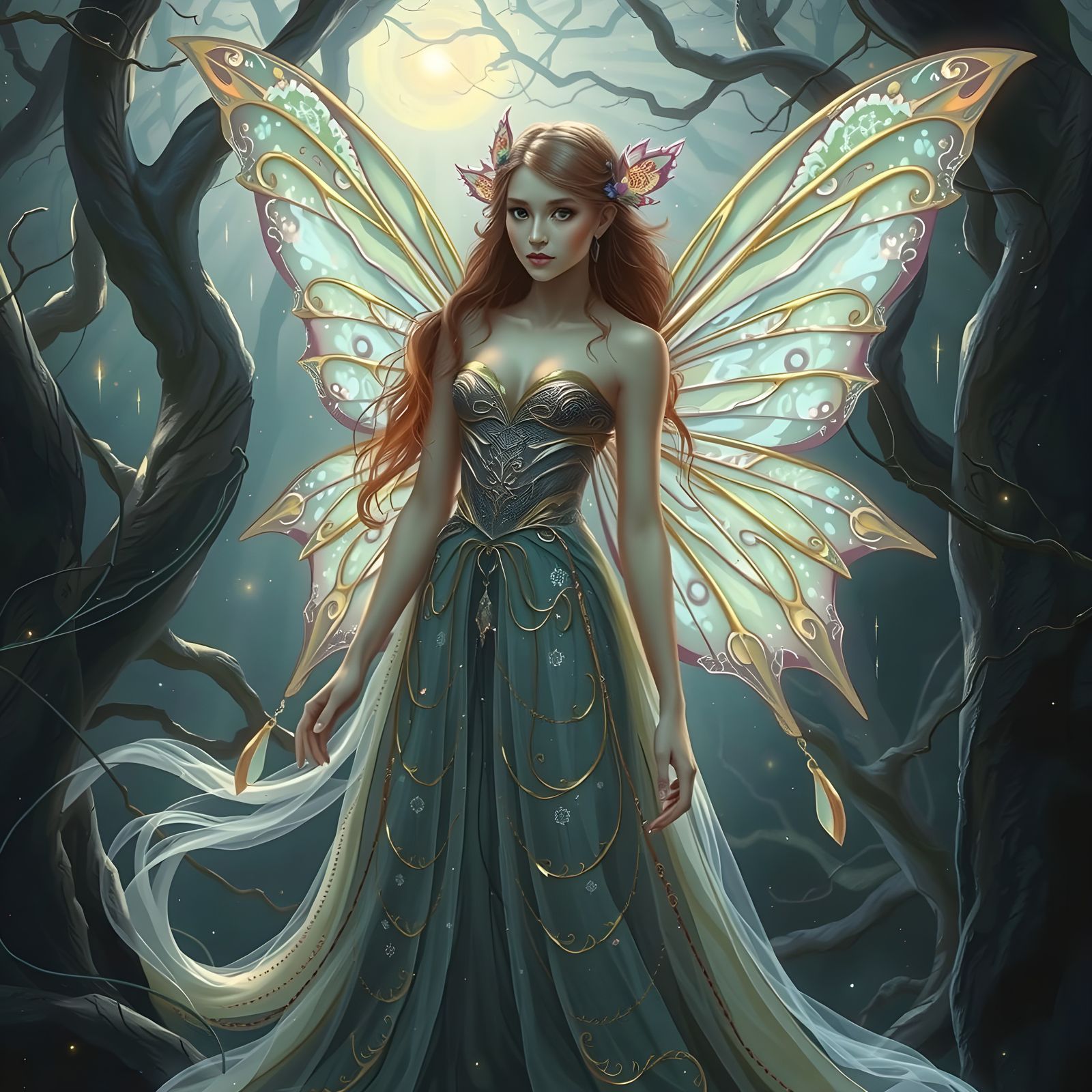 Ethereal Fairy Goddess in Rose Gold and Silver with Opalesce...