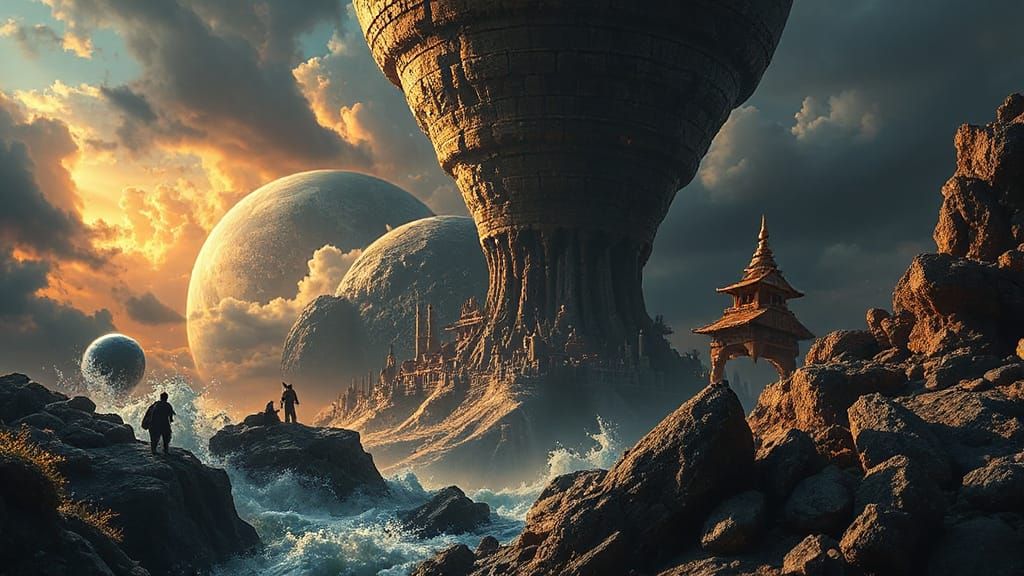 Heroic Fantasy Realm with Unique Characters in Vintage Dague...