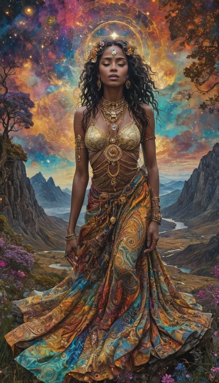 Meditative Figure Amidst Cosmic Fractals