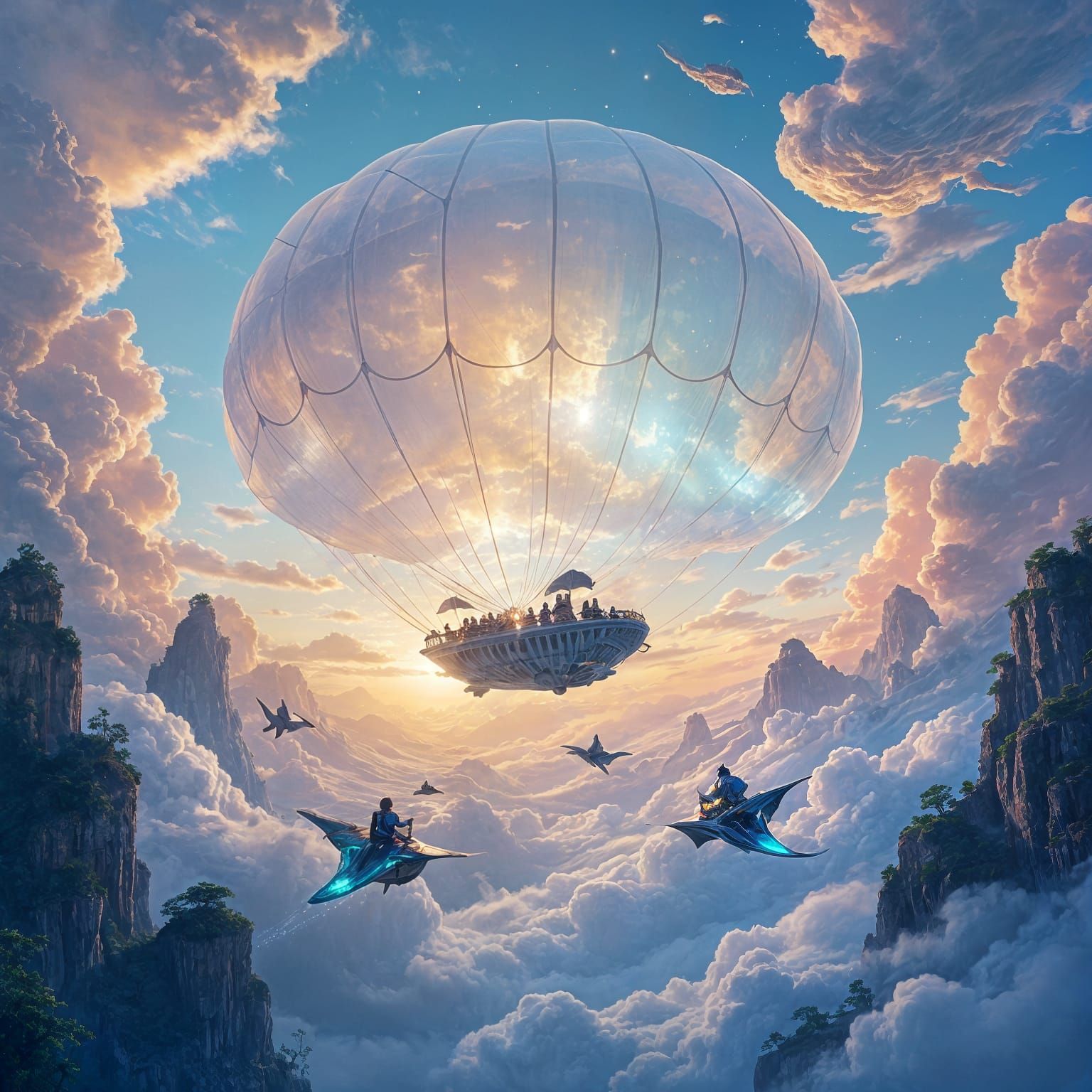 Bioluminescent Jellyfish Airship in a Surreal Dreamscape
