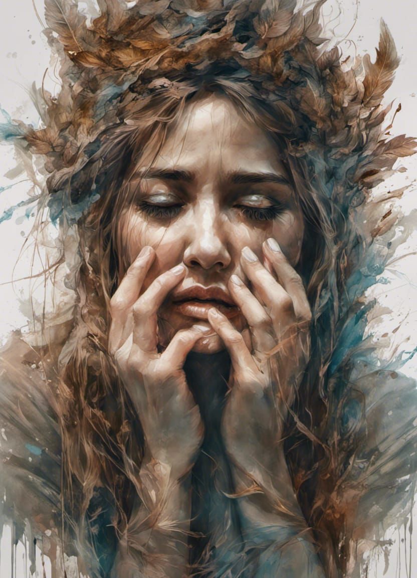 Grief-Stricken Woman: Hyperrealistic Art in Sharp Focus