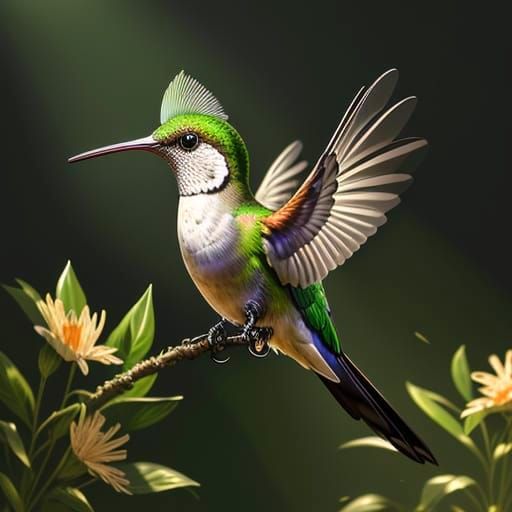 Hyperrealist Hummingbird in Sunbeams, Caravaggio Style