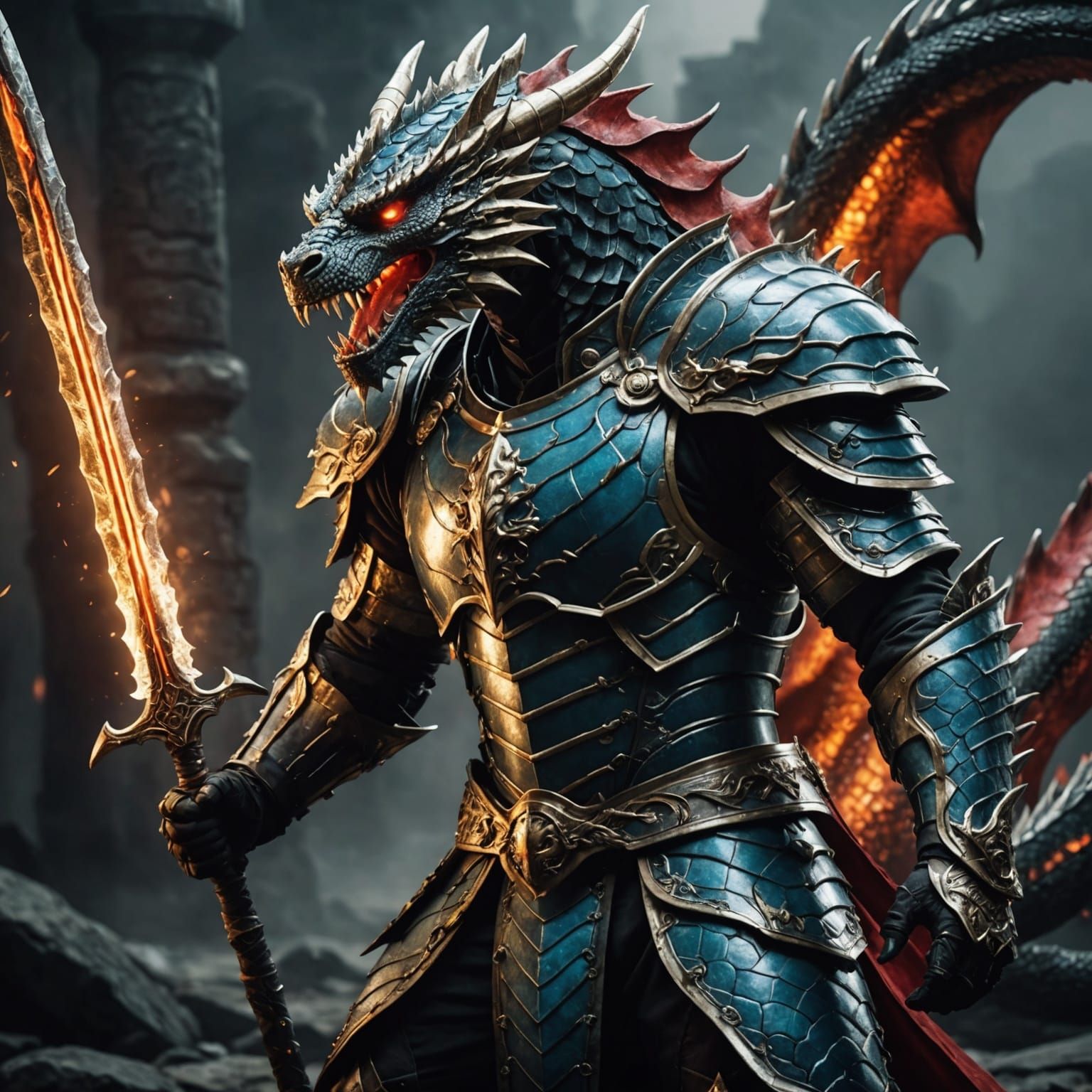 Dragon Suit Warrior in Dynamic Fantasy Lighting