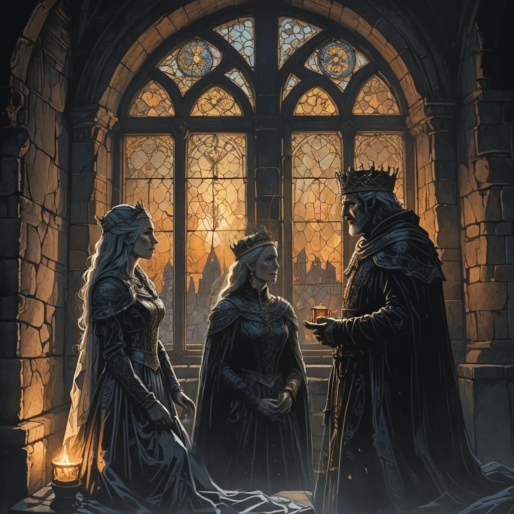 Medieval Castle Window at Dusk: Dark Fantasy Concept Art