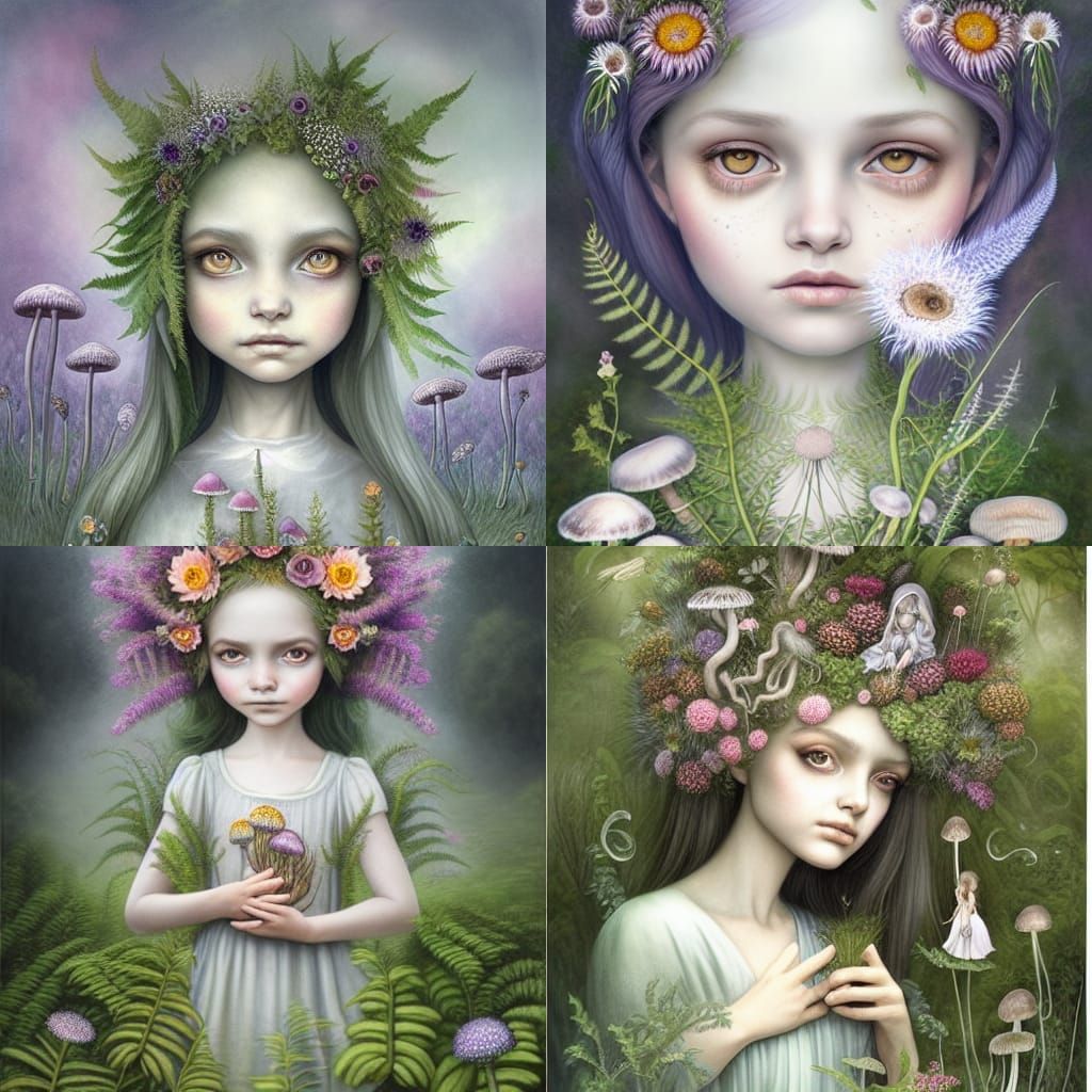 Ethereal Girl in a Magical Botanical Garden