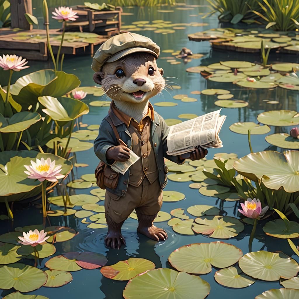 Smiling Otter Paperboy: Whimsical 3D Anime Art