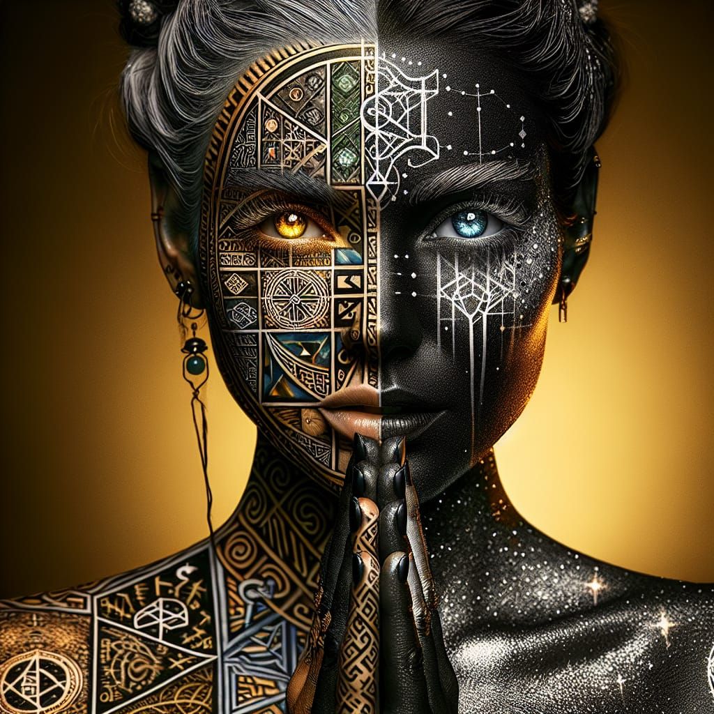 Striking Portrait with Pointillism and Runes