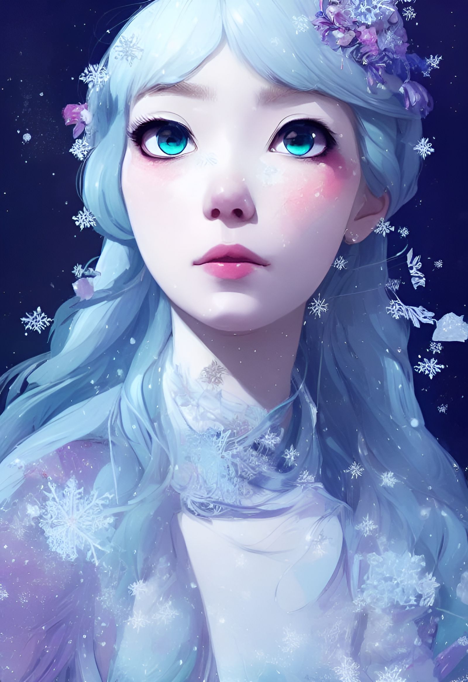 Beautiful Ice Princess Portrait in Anime Style