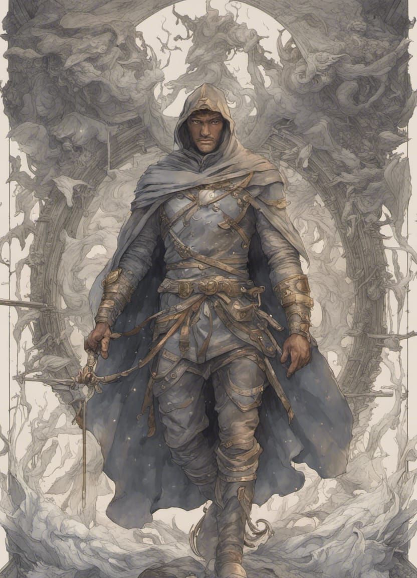 Hero's Journey: Tarot Card in Art Nouveau Style