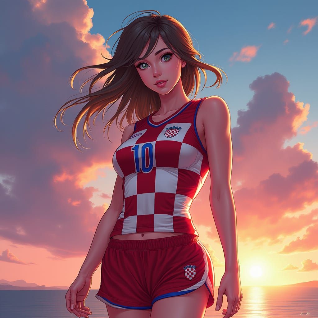 Croatian Woman in Anime Style Jersey