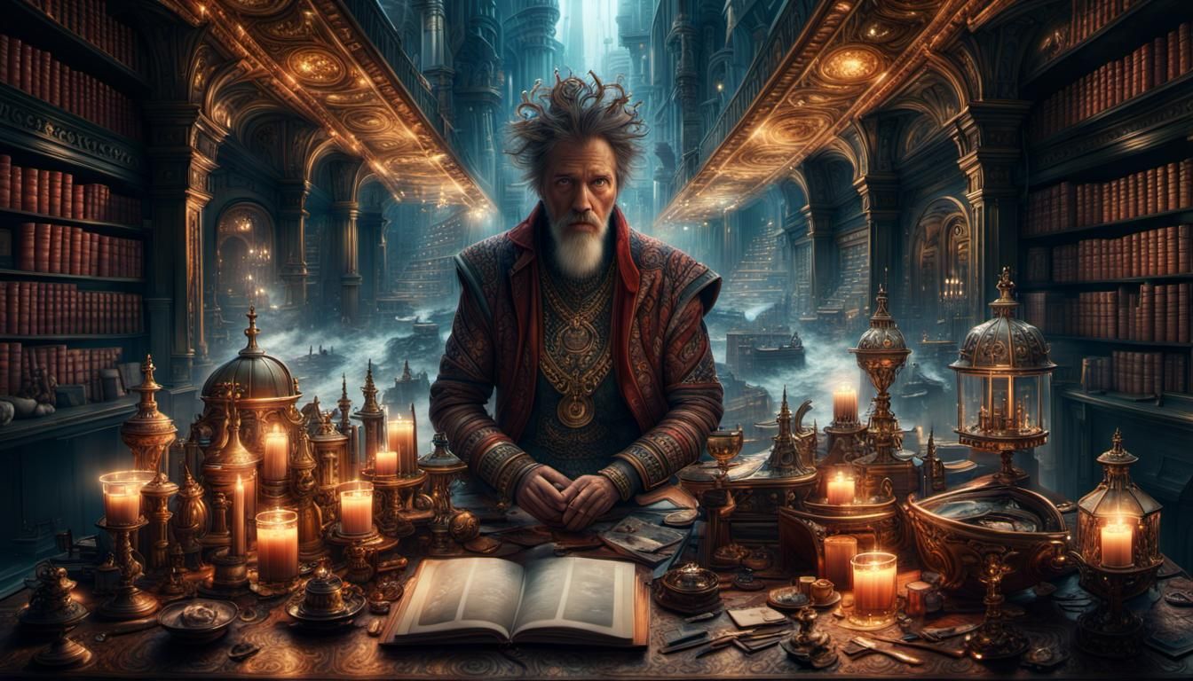 Dramatic Alchemist in Digital Matte Painting Style
