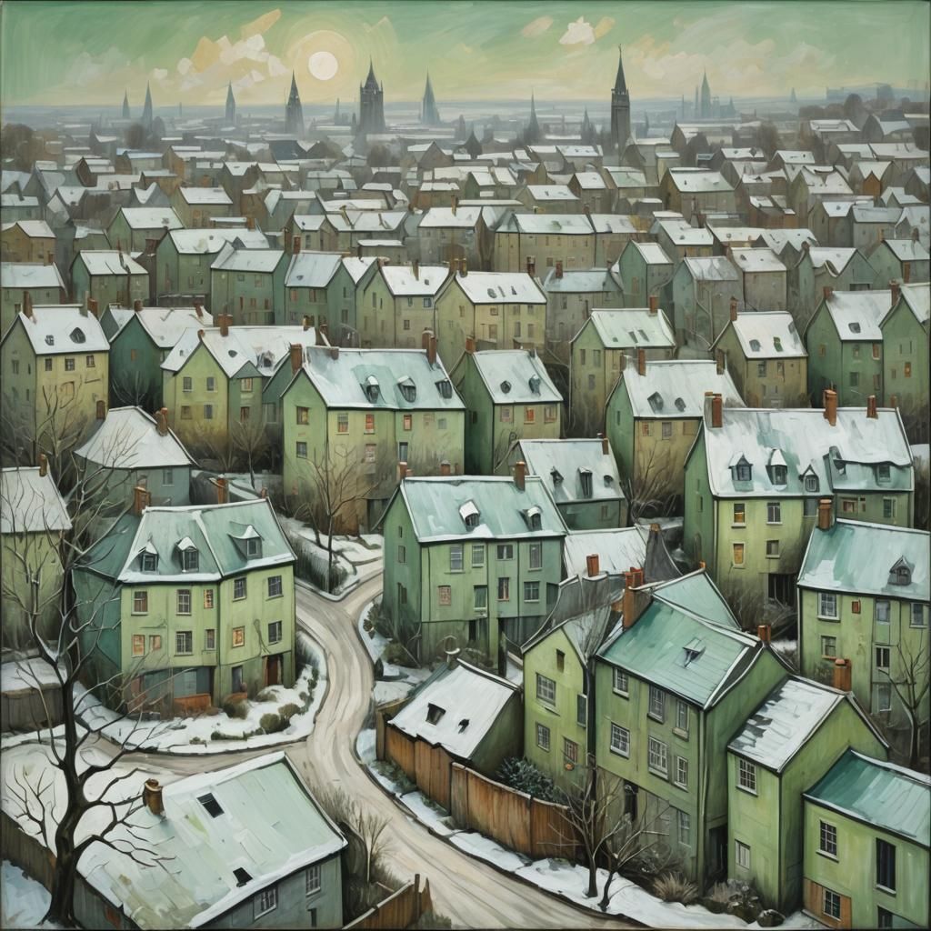 London Estate in Winter: Surreal Oil Painting