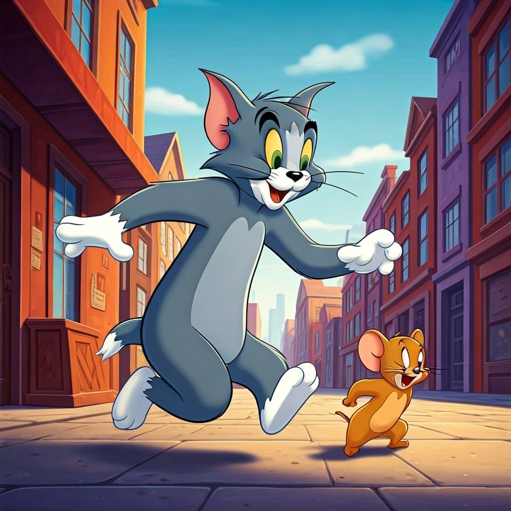 Tom and Jerry Chase Scene in Cartoon Style