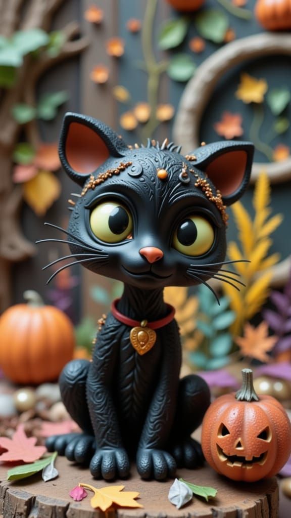 Halloween Black Cat Amidst Autumn Splendor