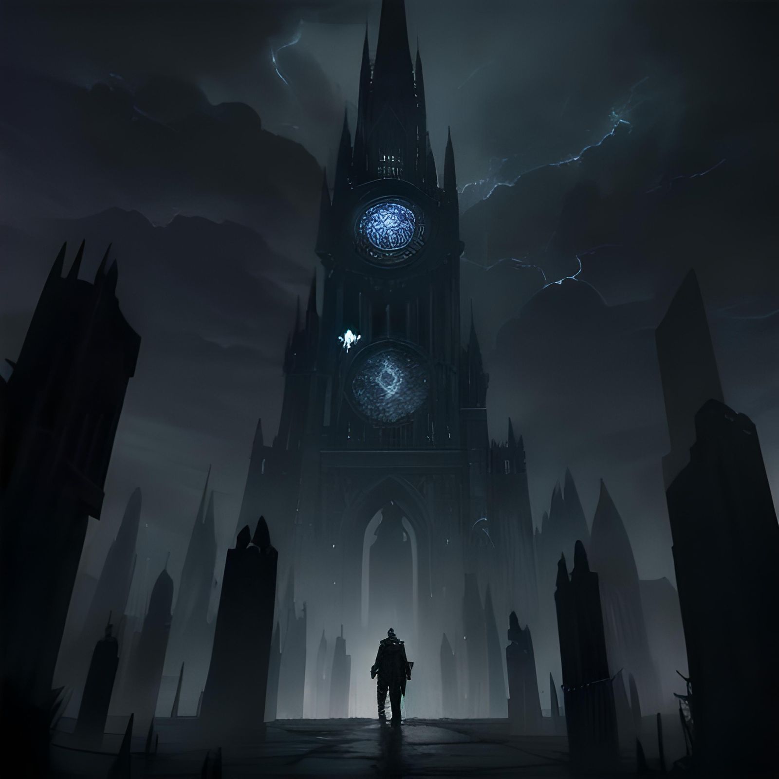 Gothic Grave in Twilight Thunderstorm, Digital Art