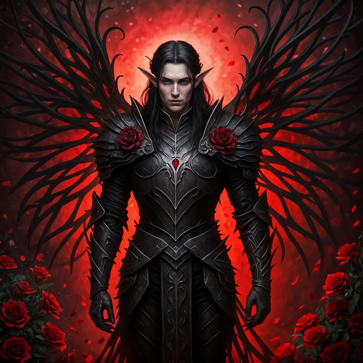 Elven Knight with Raven Wings in Twilight Court