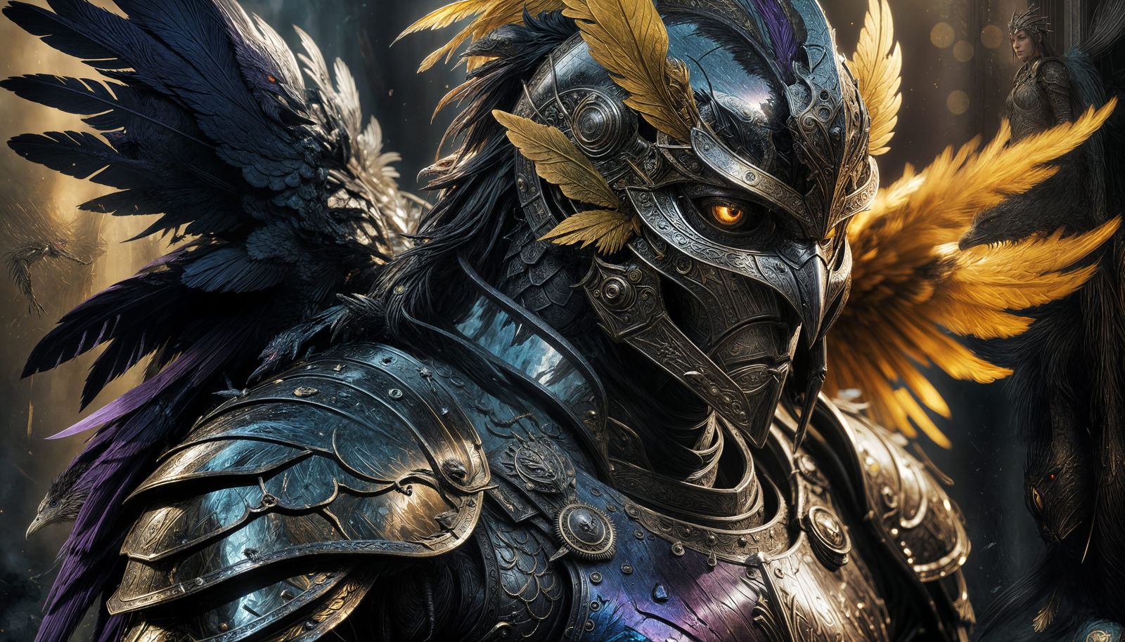 Armored Bird Warrior in Dark Fantasy Style