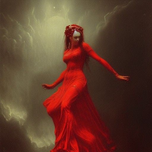 Horror Demon Queen in Red Dress