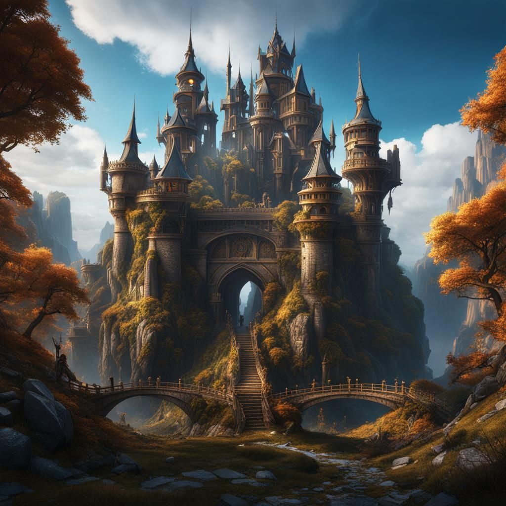 Fantastical Stronghold of Scissors: Detailed Matte Painting