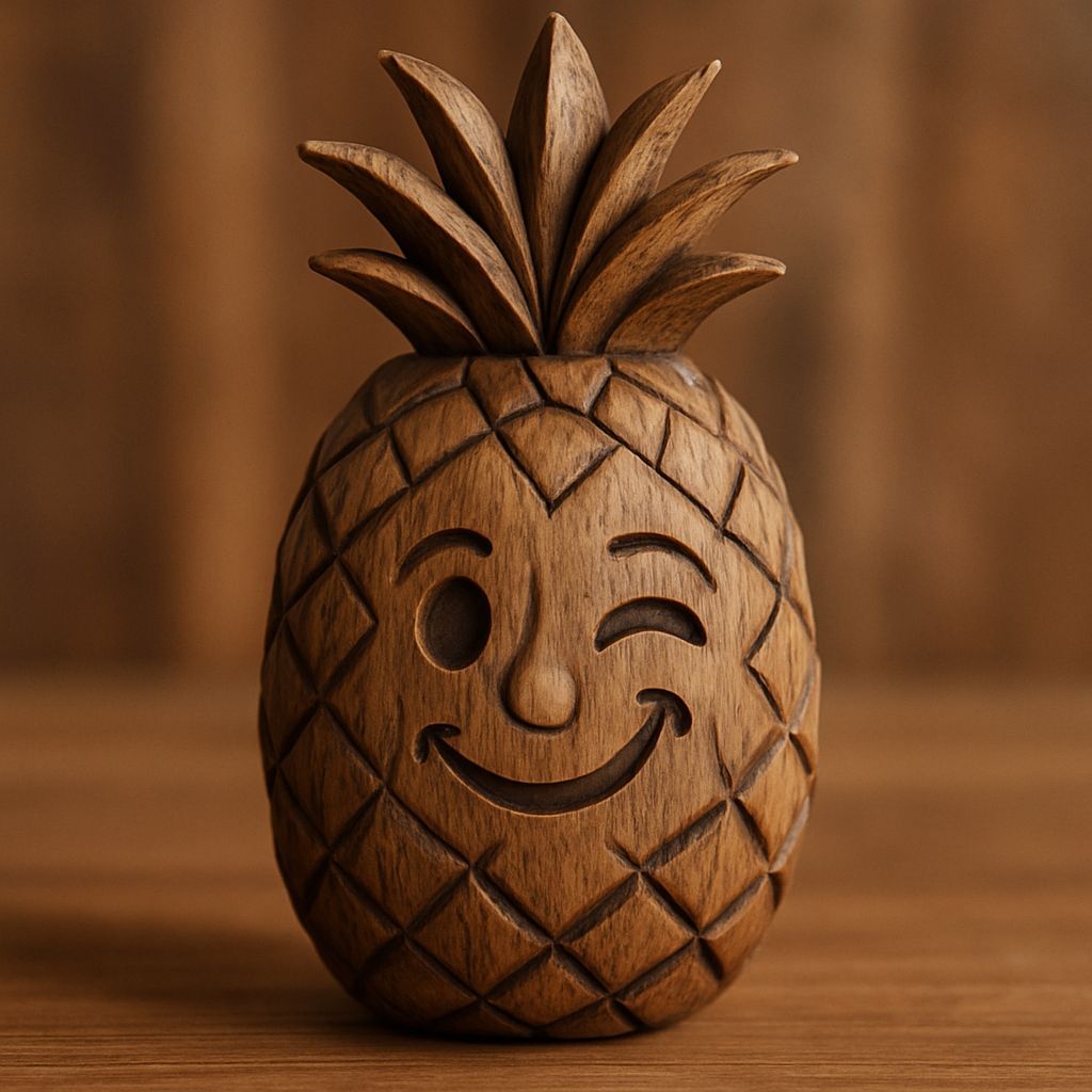 Winking Wooden Pineapple Carving