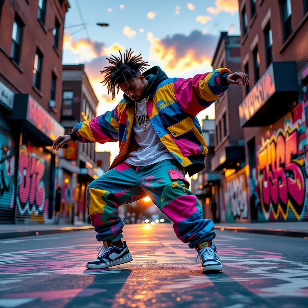 Breakdancer on a City Street in Stylized Art
