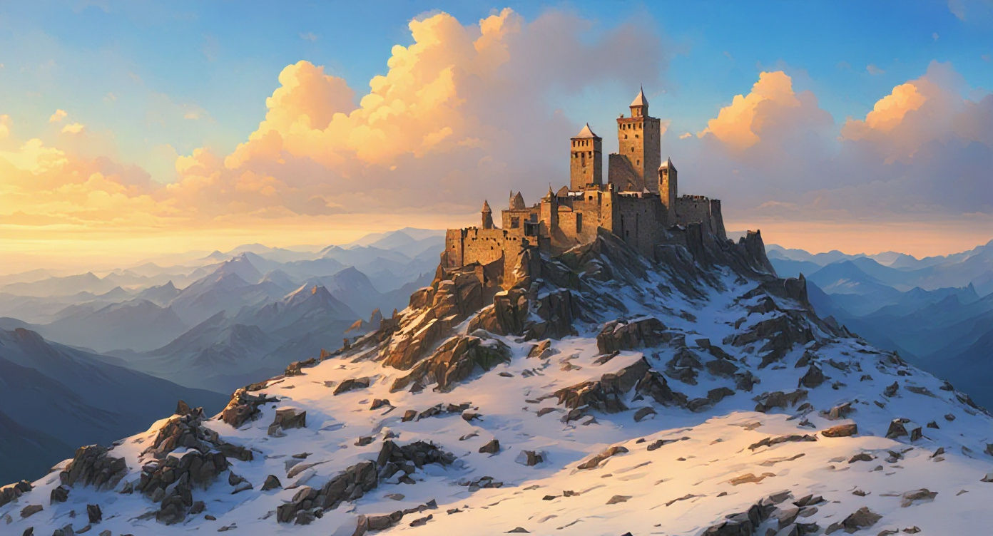 Breathtaking Mountain Castle Ruins in Realistic Illustration