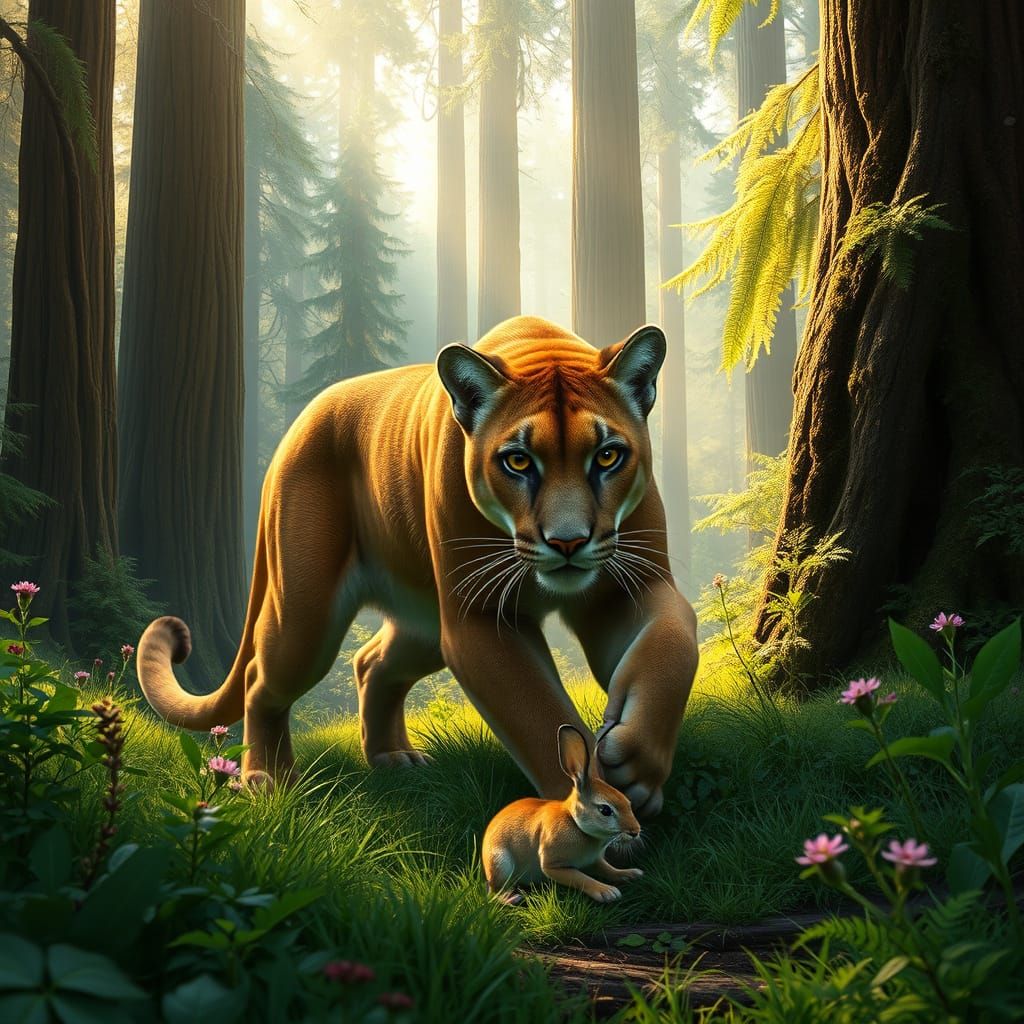 Majestic Cougar Hunts in Ancient Redwood Forest