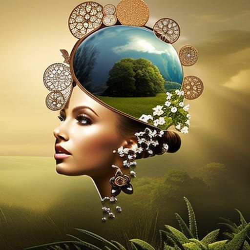 Mushroom Globe Garden with Fairies in Rococo Style