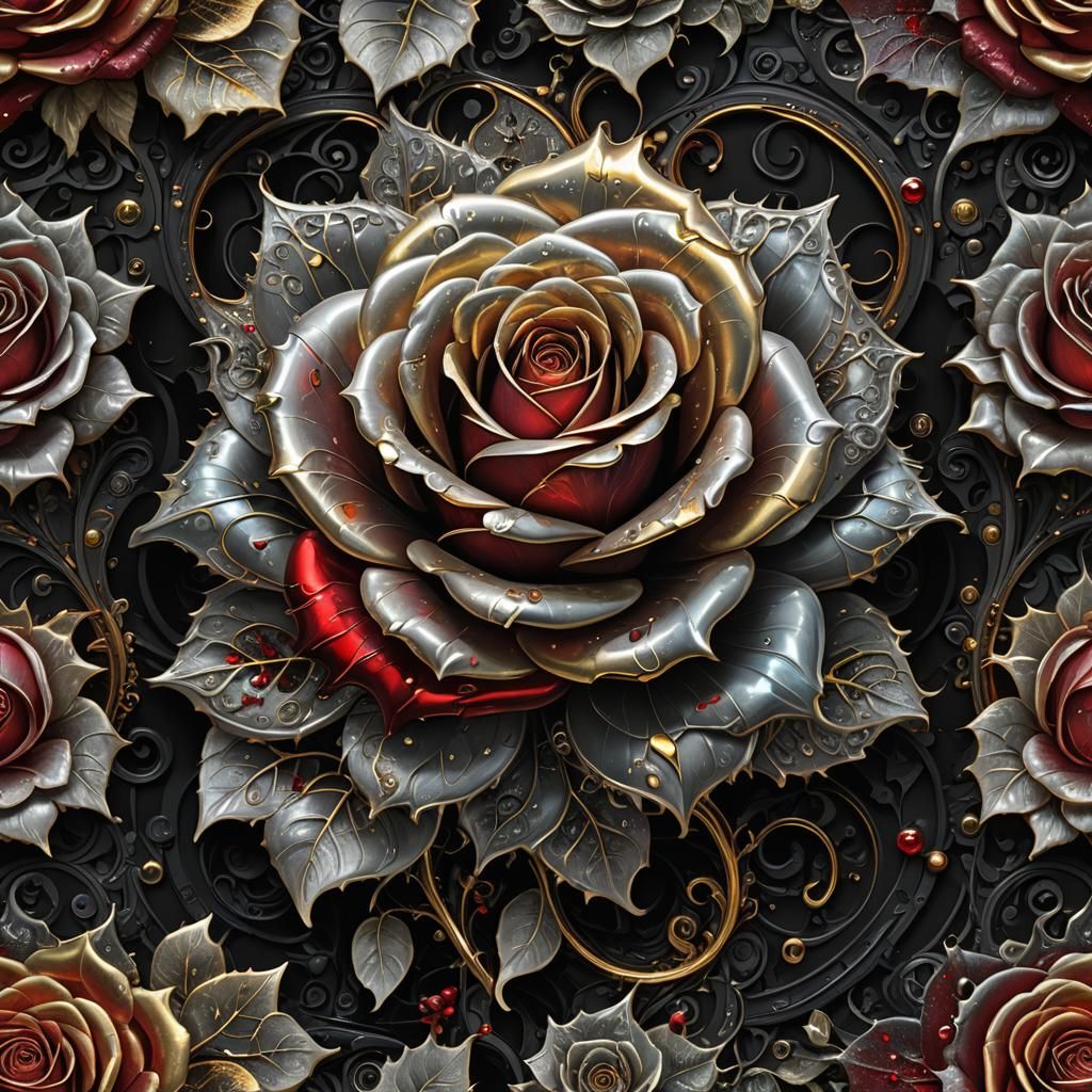 Iridescent Rose with Dripping Blood in Digital Art Style