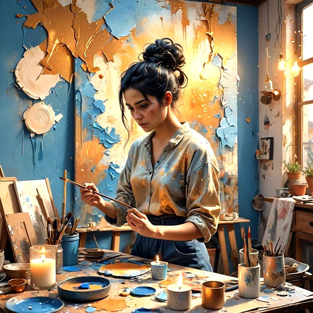 Artist in Paris Painting Pastel Splatters