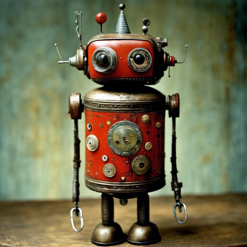 Vintage Robot Toy Made of Recycled Materials