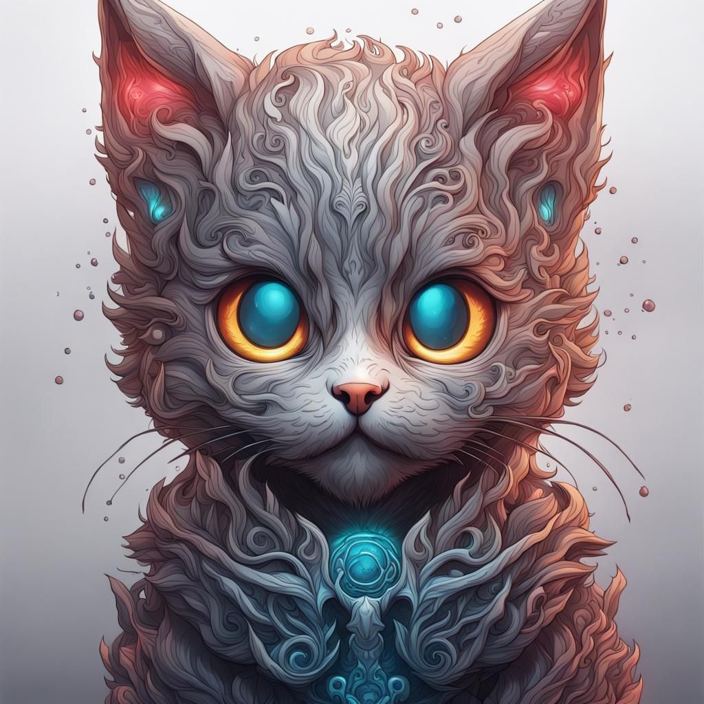 Detailed Line Art Kitten in Deep Color