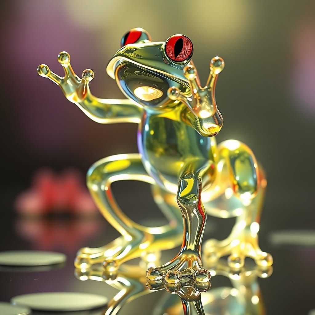 Ethereal Glass Frog in Vibrant 3D Anime Style