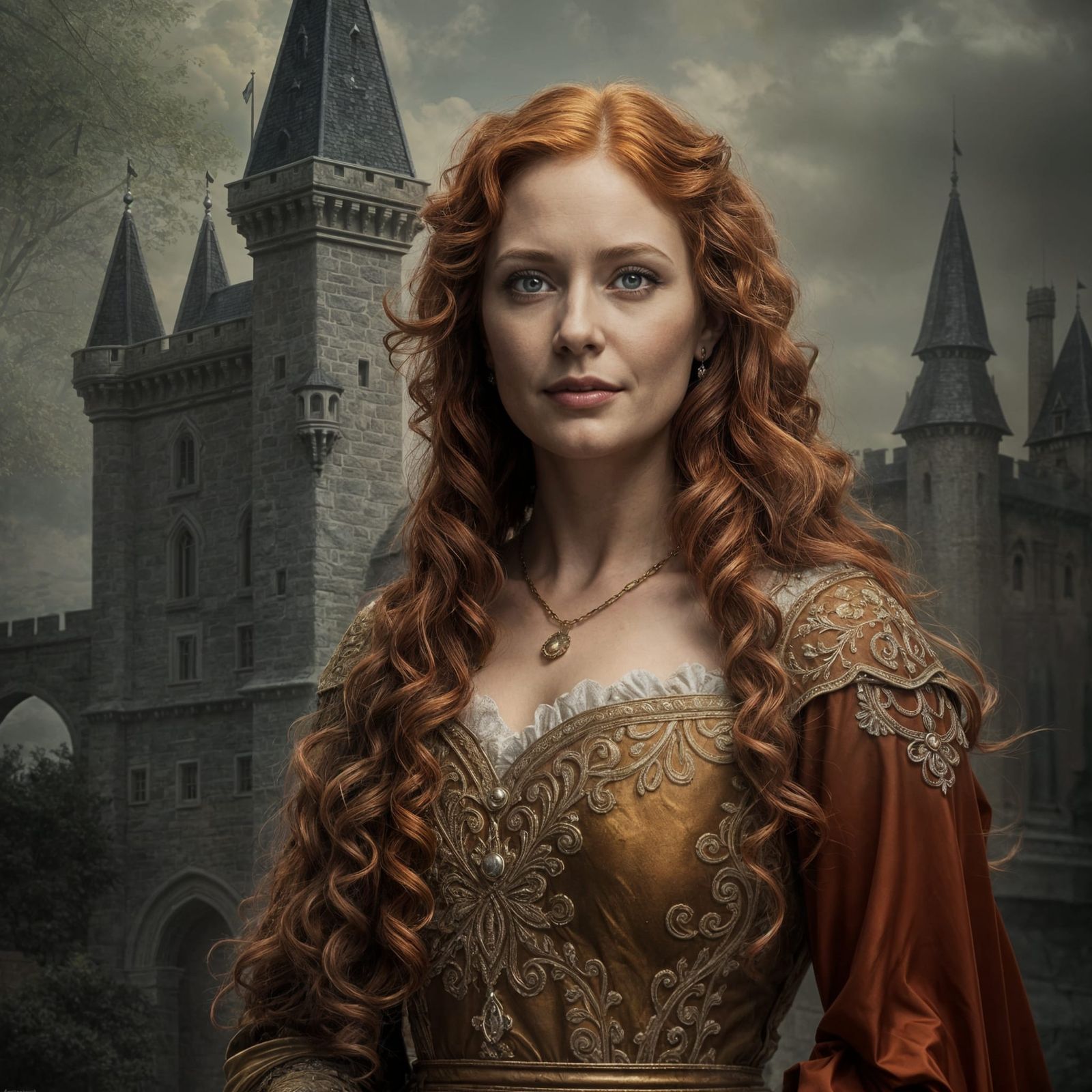 Ethereal Medieval Queen in Castle Backdrop