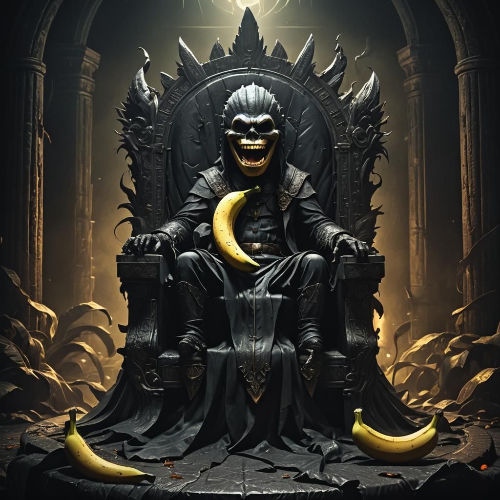 Evil Banana on Throne: Dark Fantasy Illustration