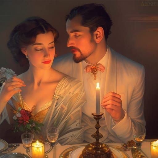 Romantic Candlelight Dinner in Artgerm Style