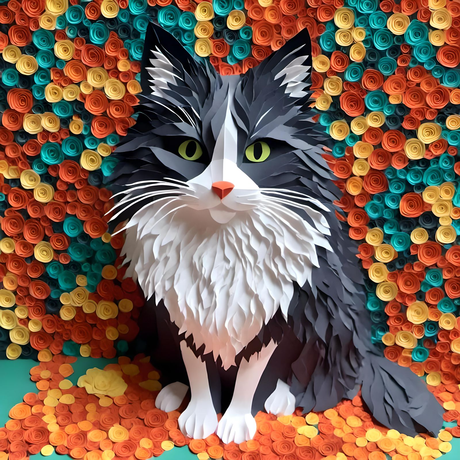 Detailed 3D Paper Sculpture with Quilled Elements