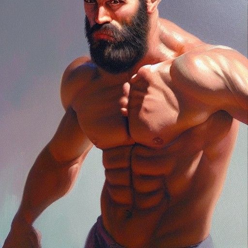 Muscular Men with Beards: An Oil Painting
