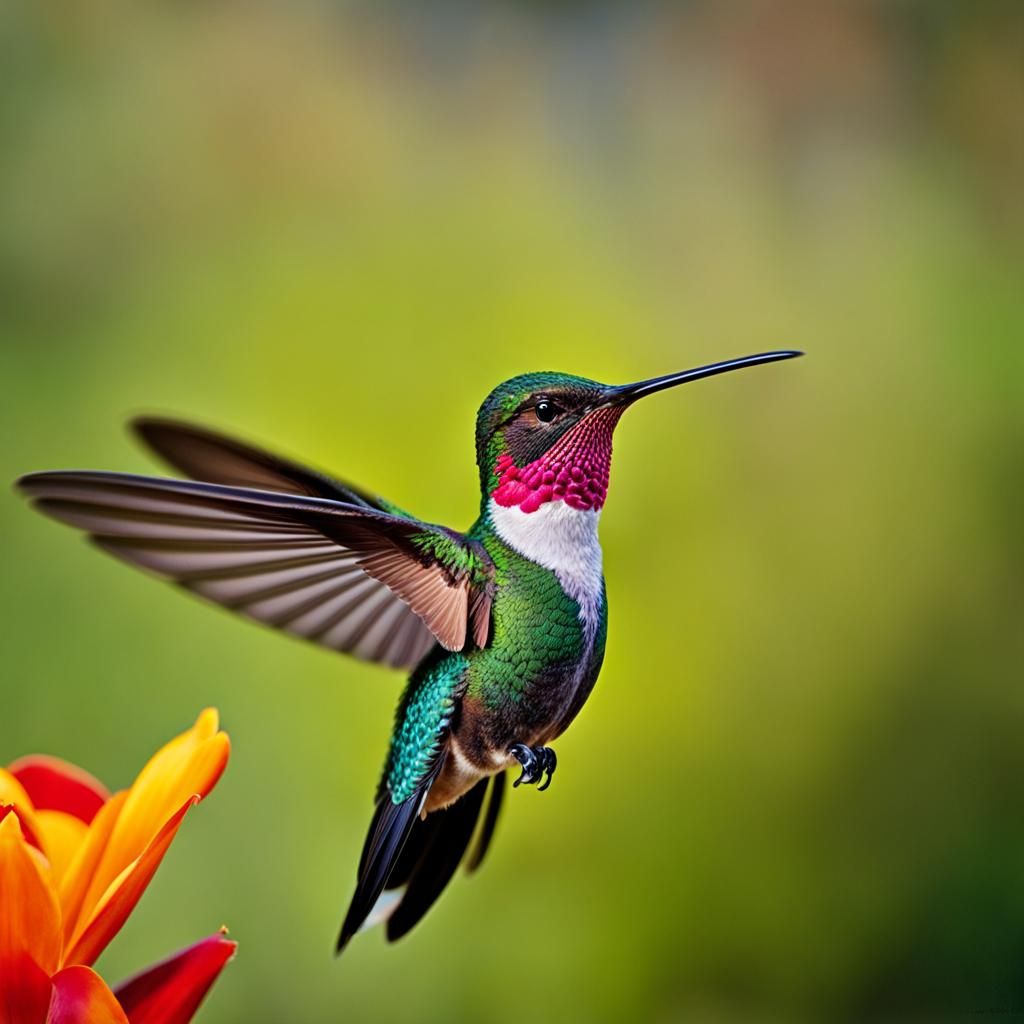 Hummingbird in Flight: A Close-Up Photograph