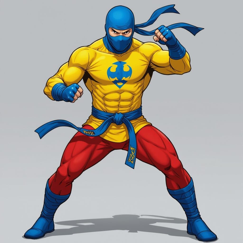 Dynamic Superhero in Fighting Stance, Comic Book Art