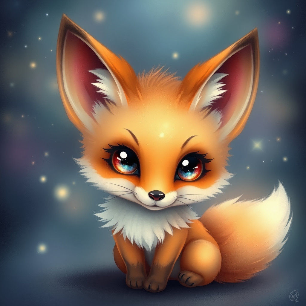 Chibi Fox with Galaxy Eyes: Ethereal Digital Art