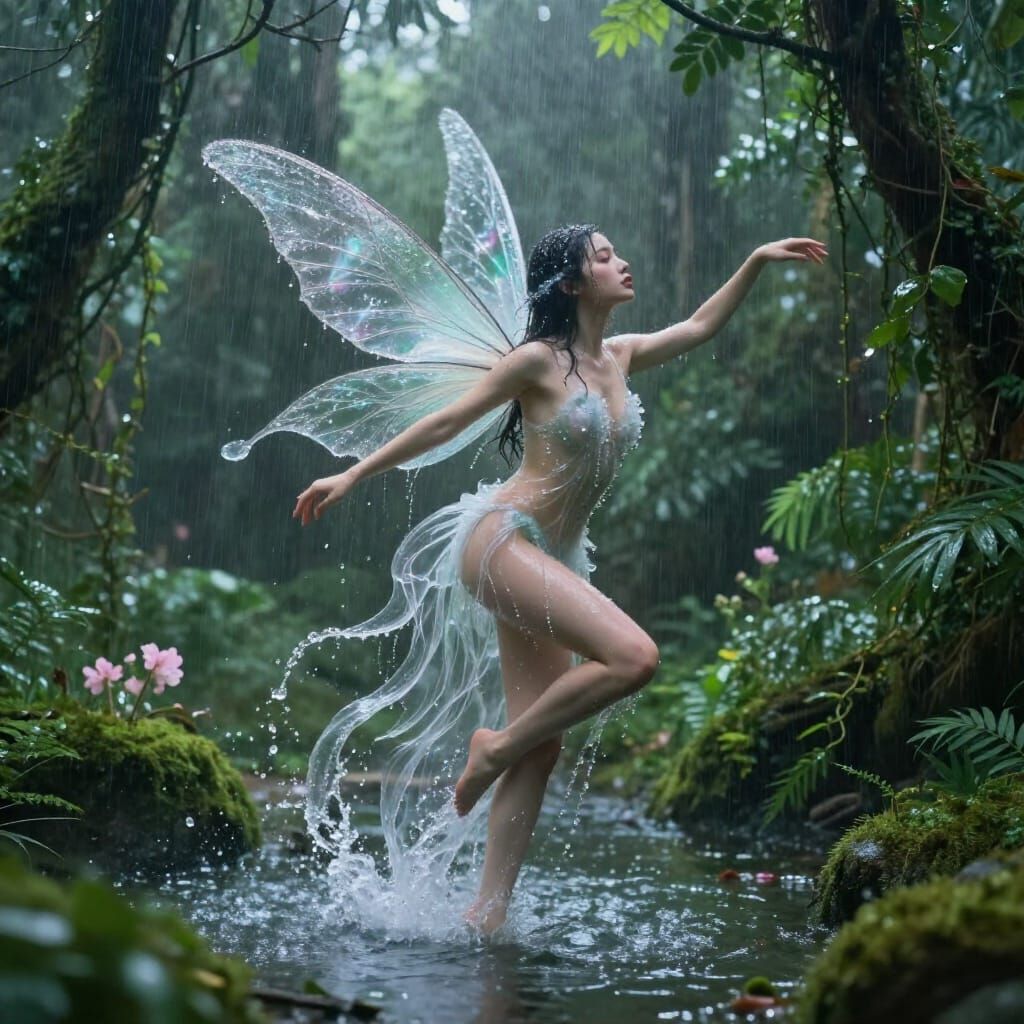 Ethereal Water Nymph in Lush Rainforest