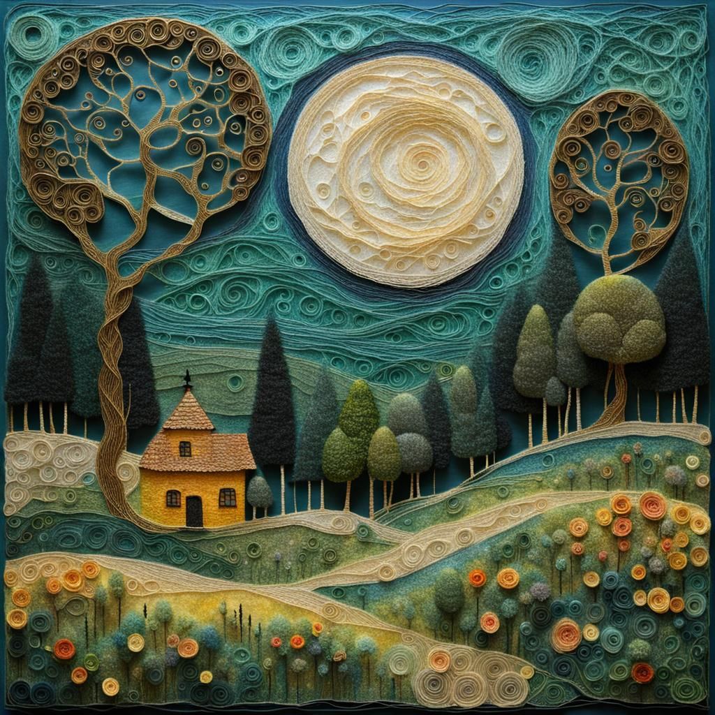 String Summer Landscape in Klimt Style