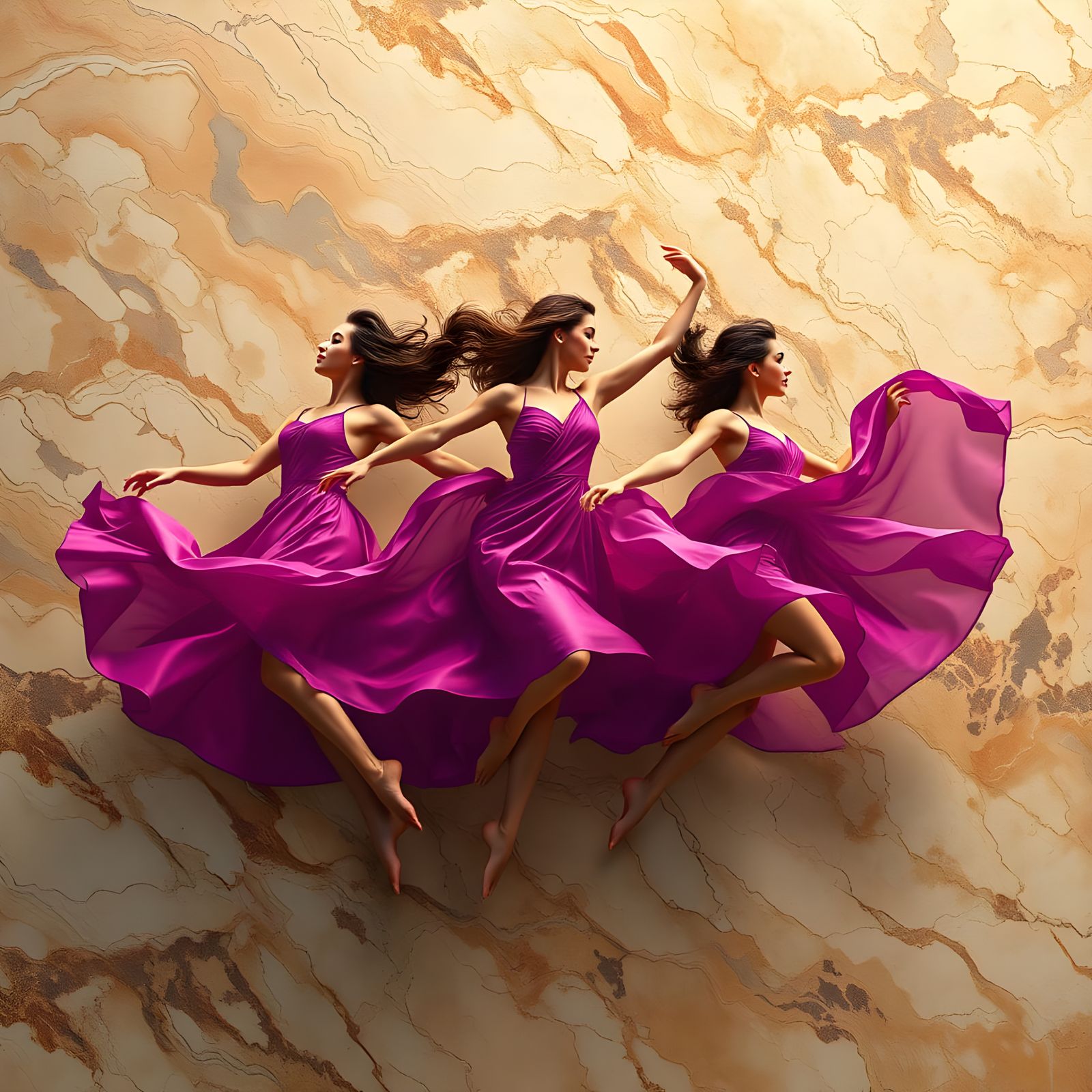 Ethereal Dancers Emerge from Marble, as Oil Painting