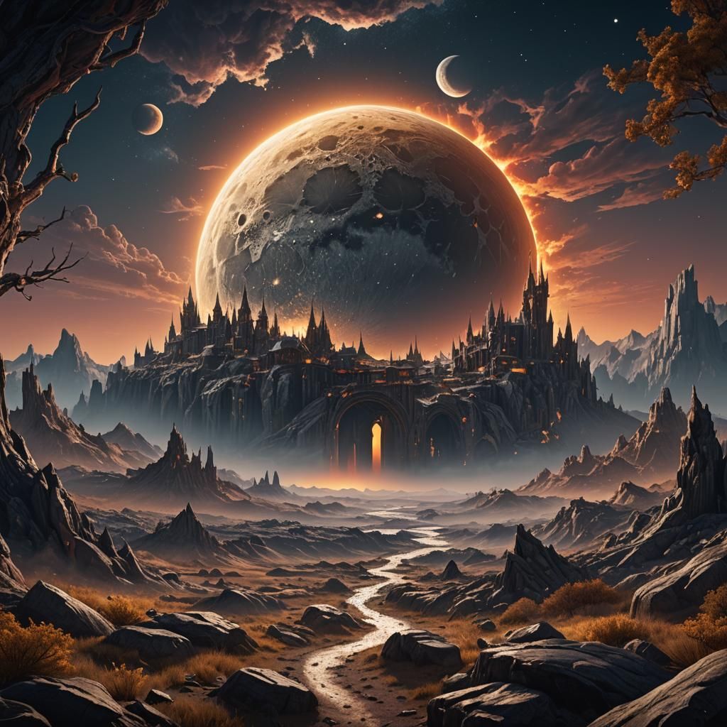 Moon Hiding the Sun: Detailed Matte Painting