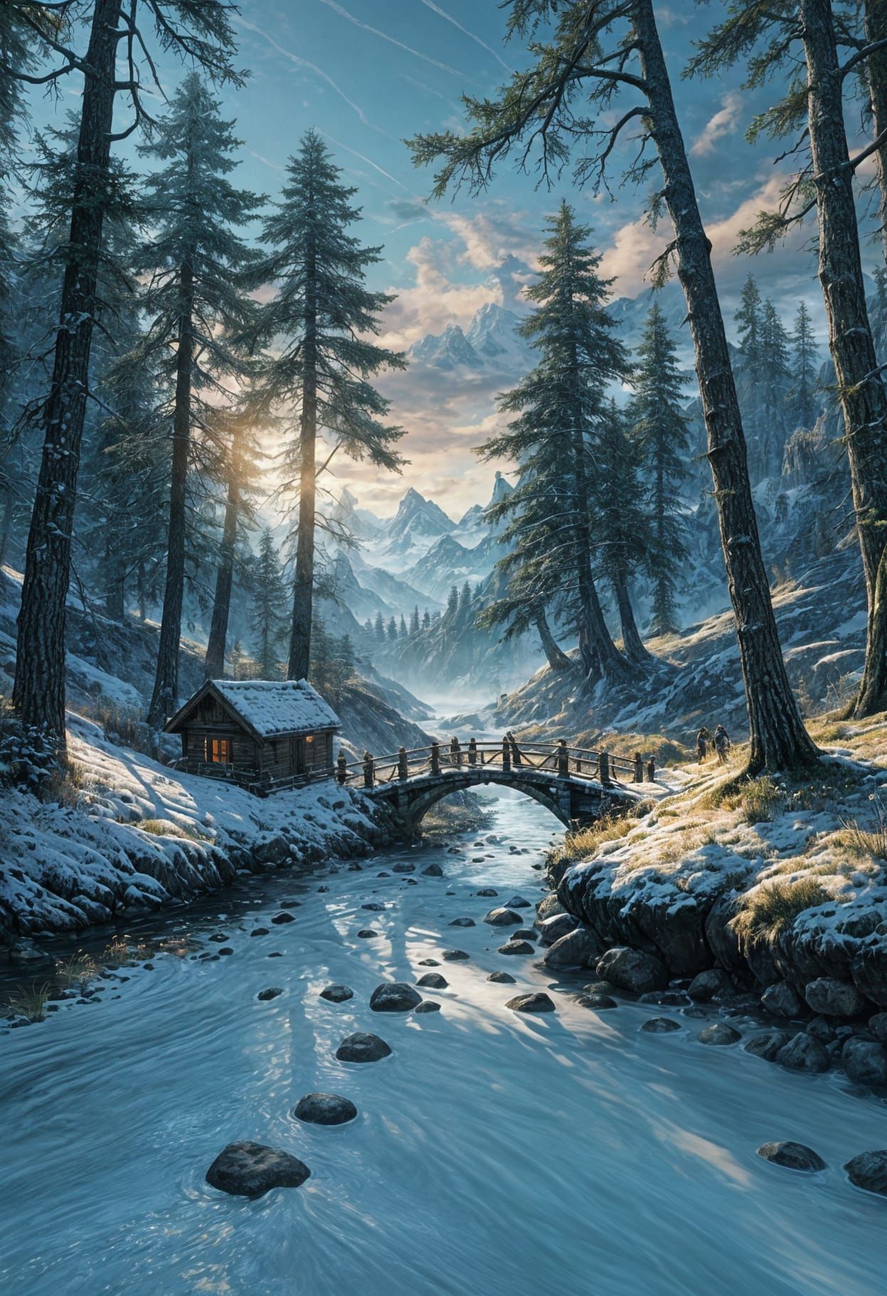 Serene Fantasy Landscape in Lord of the Rings Style