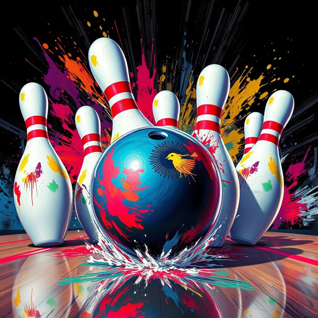 Bowling Ball Strike in Graffiti Art Style